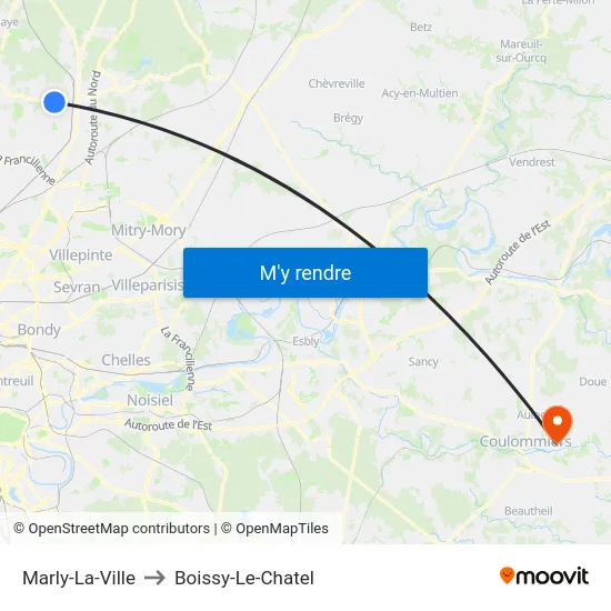 Marly-La-Ville to Boissy-Le-Chatel map