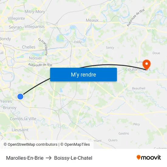 Marolles-En-Brie to Boissy-Le-Chatel map