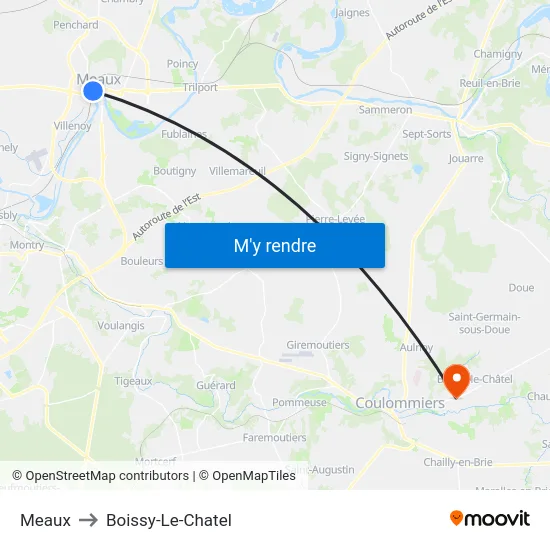 Meaux to Boissy-Le-Chatel map