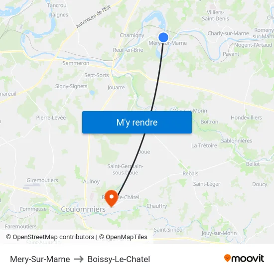 Mery-Sur-Marne to Boissy-Le-Chatel map