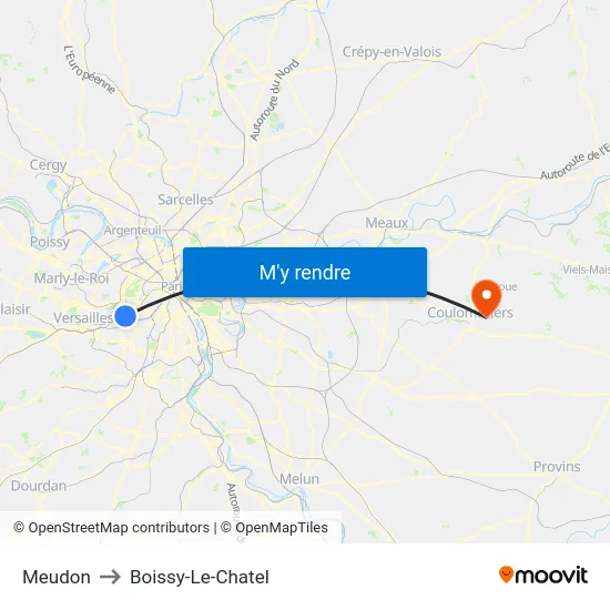 Meudon to Boissy-Le-Chatel map
