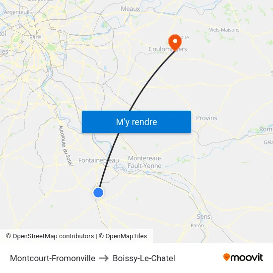 Montcourt-Fromonville to Boissy-Le-Chatel map