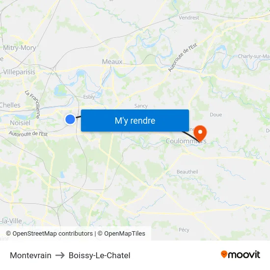 Montevrain to Boissy-Le-Chatel map