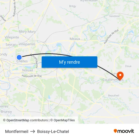 Montfermeil to Boissy-Le-Chatel map