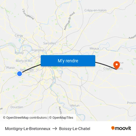Montigny-Le-Bretonneux to Boissy-Le-Chatel map