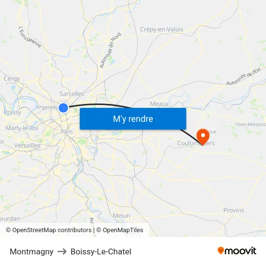 Montmagny to Boissy-Le-Chatel map