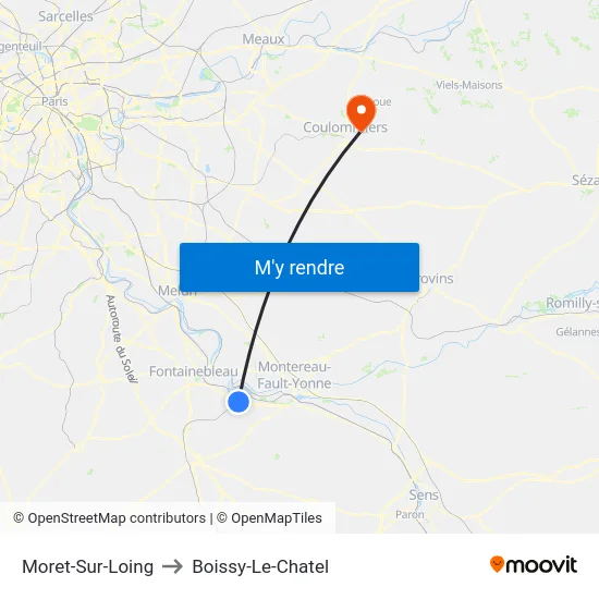 Moret-Sur-Loing to Boissy-Le-Chatel map