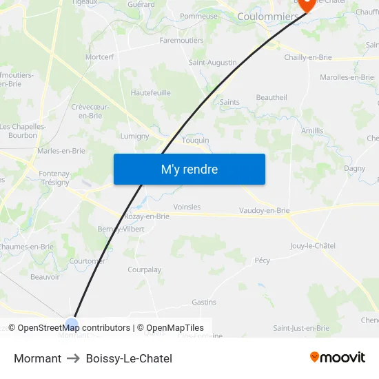 Mormant to Boissy-Le-Chatel map
