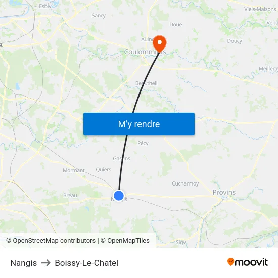 Nangis to Boissy-Le-Chatel map