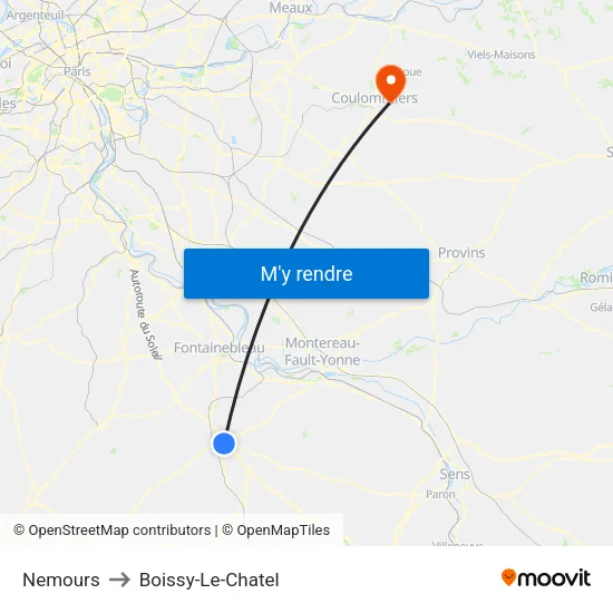 Nemours to Boissy-Le-Chatel map