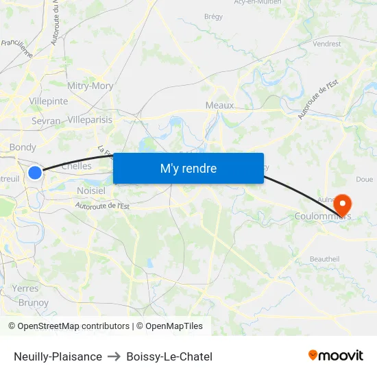 Neuilly-Plaisance to Boissy-Le-Chatel map