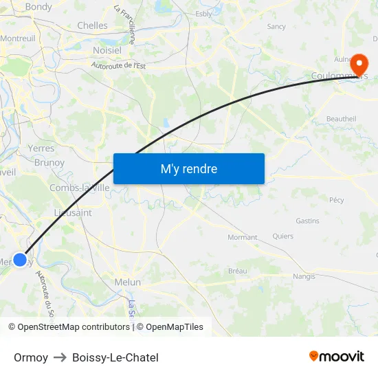 Ormoy to Boissy-Le-Chatel map