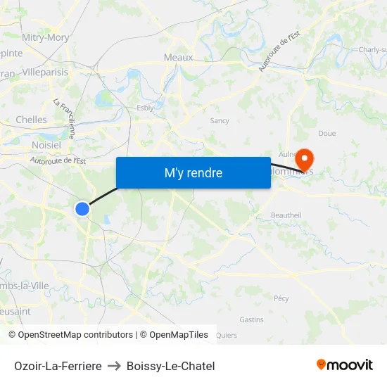 Ozoir-La-Ferriere to Boissy-Le-Chatel map