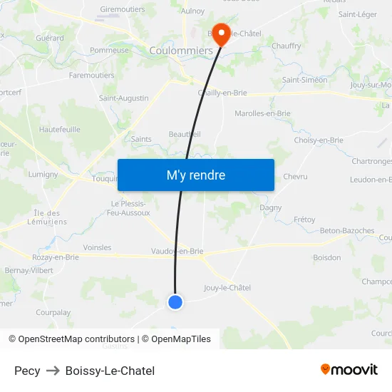 Pecy to Boissy-Le-Chatel map