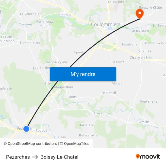 Pezarches to Boissy-Le-Chatel map