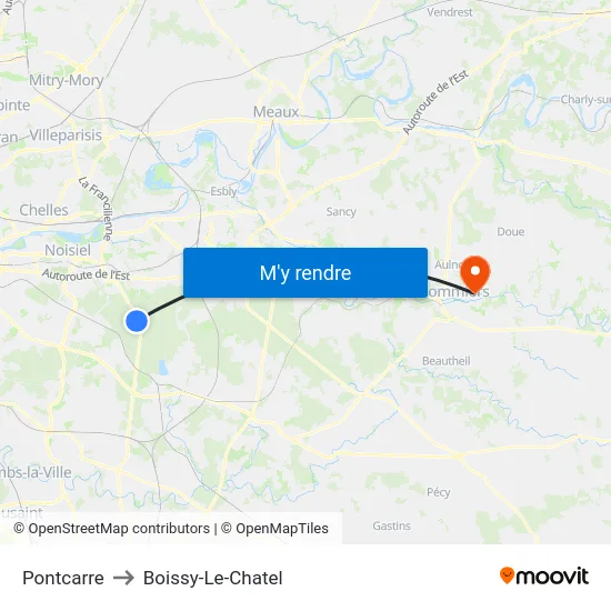 Pontcarre to Boissy-Le-Chatel map