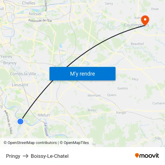 Pringy to Boissy-Le-Chatel map