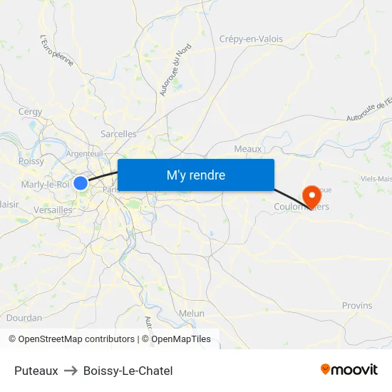 Puteaux to Boissy-Le-Chatel map