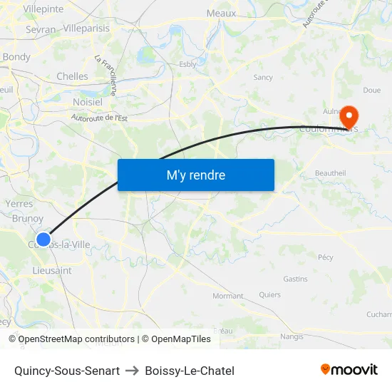 Quincy-Sous-Senart to Boissy-Le-Chatel map