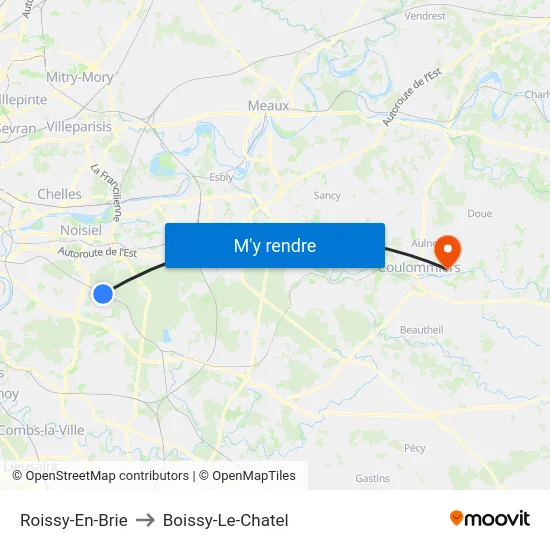 Roissy-En-Brie to Boissy-Le-Chatel map