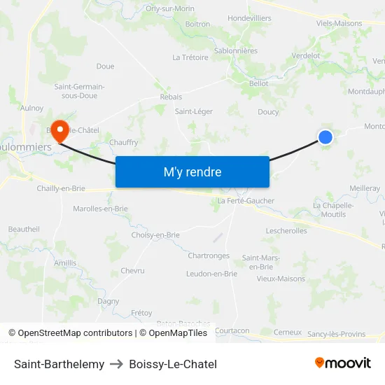 Saint-Barthelemy to Boissy-Le-Chatel map