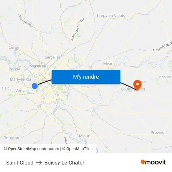 Saint-Cloud to Boissy-Le-Chatel map