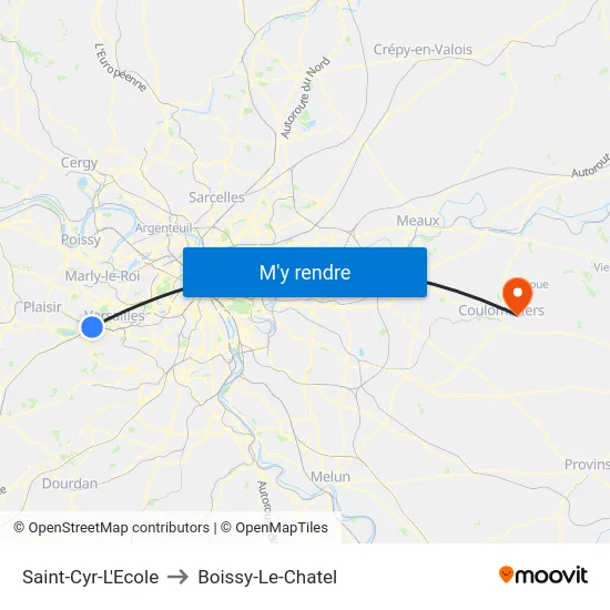 Saint-Cyr-L'Ecole to Boissy-Le-Chatel map