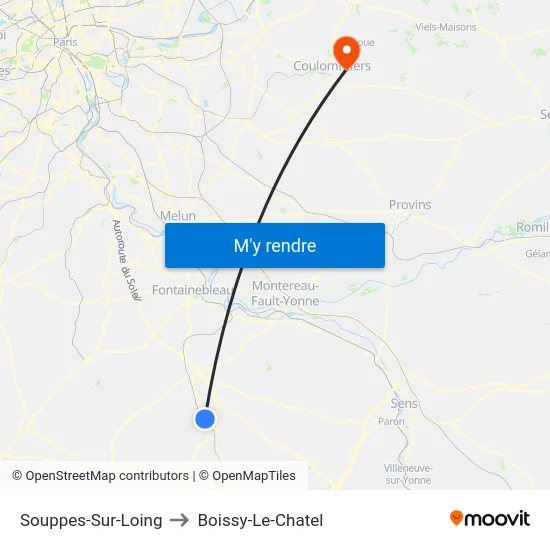 Souppes-Sur-Loing to Boissy-Le-Chatel map