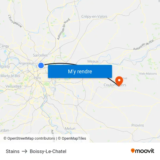 Stains to Boissy-Le-Chatel map