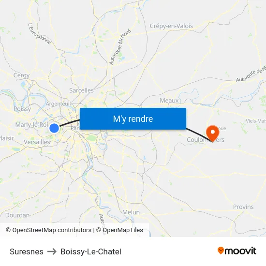 Suresnes to Boissy-Le-Chatel map