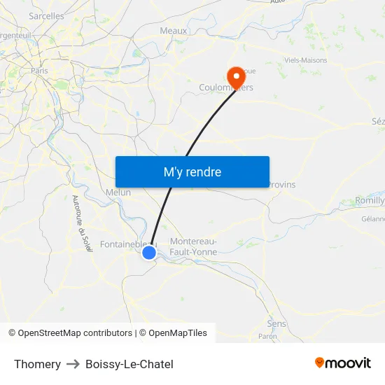 Thomery to Boissy-Le-Chatel map