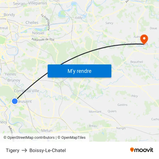 Tigery to Boissy-Le-Chatel map