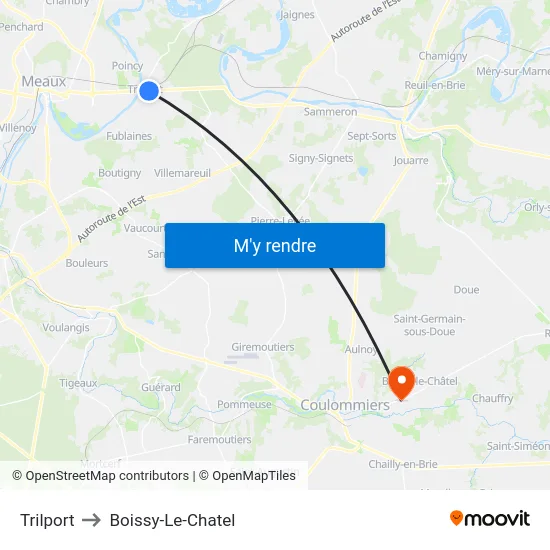 Trilport to Boissy-Le-Chatel map