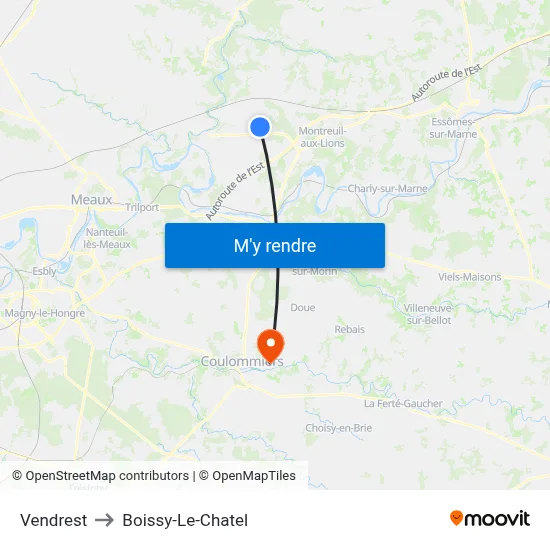 Vendrest to Boissy-Le-Chatel map