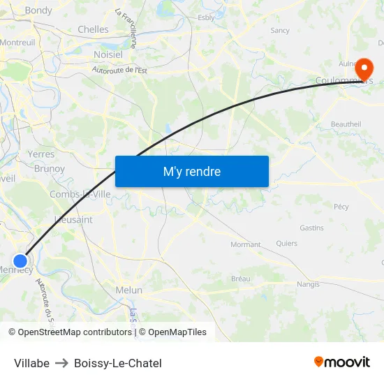 Villabe to Boissy-Le-Chatel map