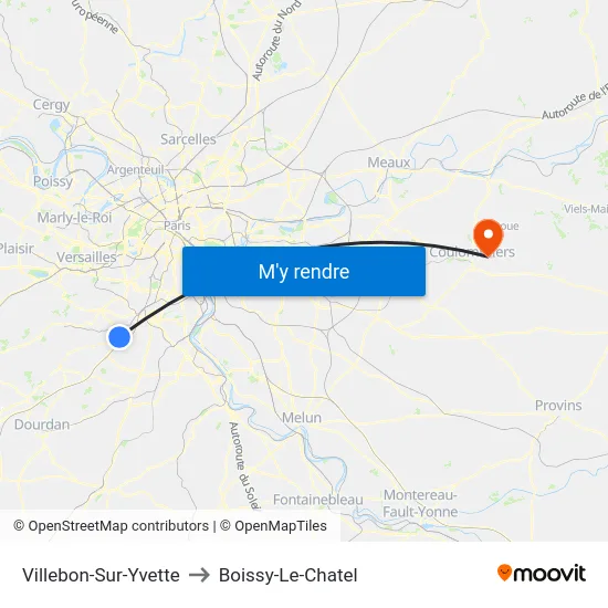 Villebon-Sur-Yvette to Boissy-Le-Chatel map