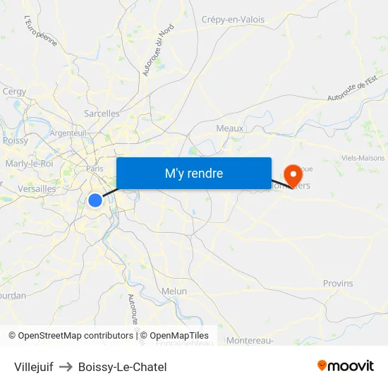 Villejuif to Boissy-Le-Chatel map