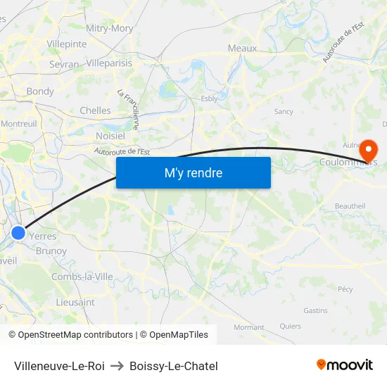 Villeneuve-Le-Roi to Boissy-Le-Chatel map