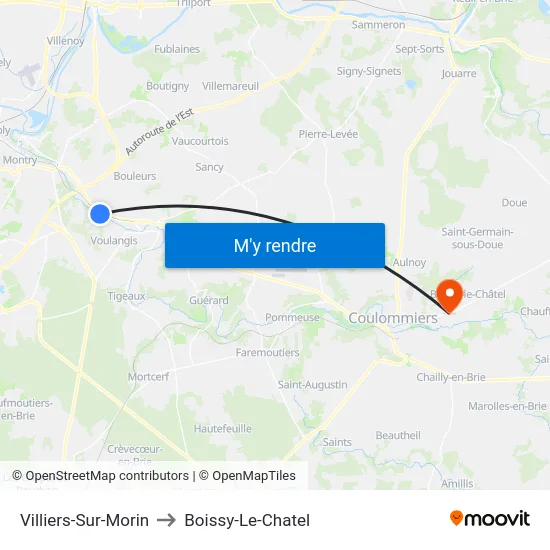 Villiers-Sur-Morin to Boissy-Le-Chatel map