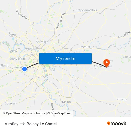 Viroflay to Boissy-Le-Chatel map