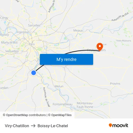 Viry-Chatillon to Boissy-Le-Chatel map