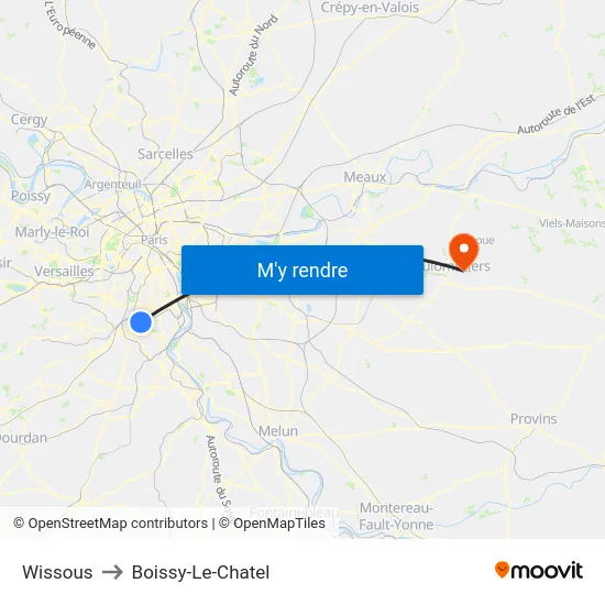 Wissous to Boissy-Le-Chatel map