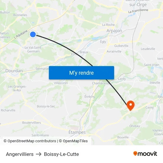 Angervilliers to Boissy-Le-Cutte map