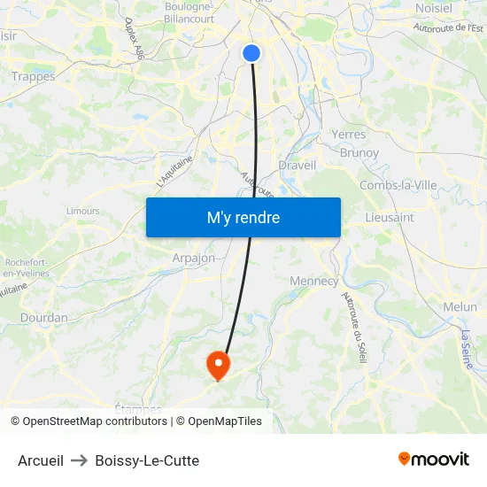 Arcueil to Boissy-Le-Cutte map