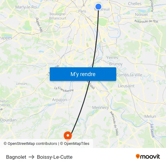 Bagnolet to Boissy-Le-Cutte map