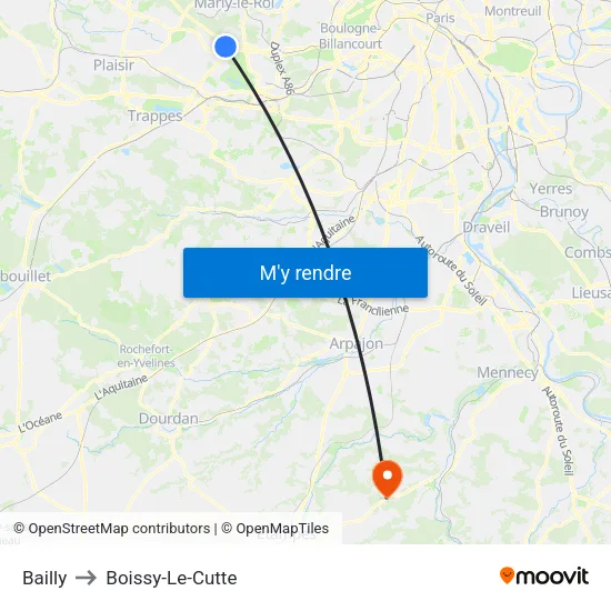 Bailly to Boissy-Le-Cutte map