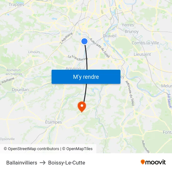 Ballainvilliers to Boissy-Le-Cutte map