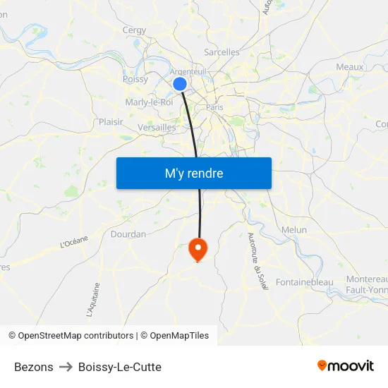 Bezons to Boissy-Le-Cutte map