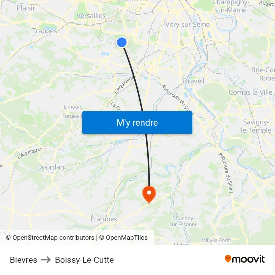 Bievres to Boissy-Le-Cutte map