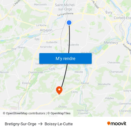 Bretigny-Sur-Orge to Boissy-Le-Cutte map